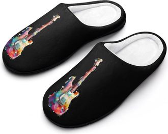 Generic Colorful Electronic Guitar Funny Mens Cotton Slippers Soft Non-Slip Rubber Sole House Slipper Indoor Outdoor