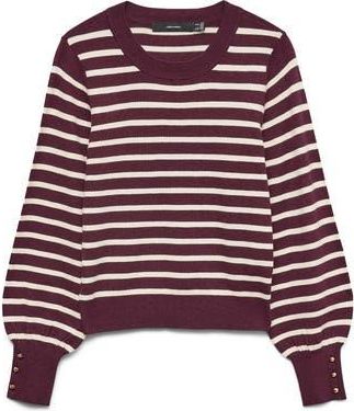 Vero Moda Happy Stripe Button Cuff Sweater in Winetasting Detail B at Nordstrom Rack, Size X-Small