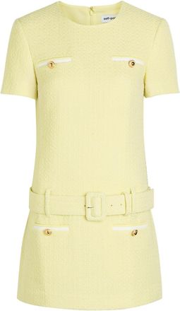 Self Portrait Belted Boucle Tweed Mini Dress - Yellow - 10 (UK10 / S)