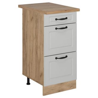 Vicco Mueble Bajo De Cocina R-line, Blanco Casa De Campo, 40 Cm Con Cajones, Et Roble Vicco