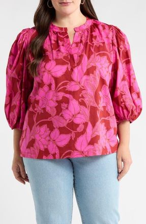 Sugarlips Craney Floral Print Top in Burg-Pink at Nordstrom, Size 3X