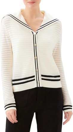 Karen Kane Stripe Sailor Collar Cardigan in Off White W/Black at Nordstrom, Size X-Small
