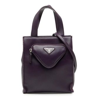 Prada Purple Leather Shoulder Bag Tote Bag (Pre-Owned)