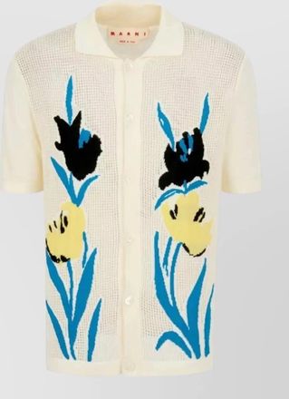 Marni knit polo collar short sleeve floral shirt