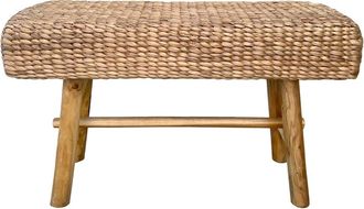 NATYAL Banco de madera de teca y fibra natural 95 cm