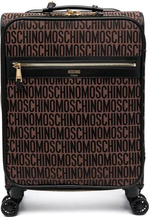Moschino monogram-pattern leather suitcase - unisex - Calf Leather/Cotton/Polyester - OS - Brown