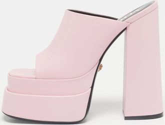 Versace Pink Leather Double Platform Mules