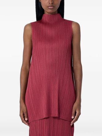 Pleats Please Issey Miyake pleated stand-collar top - Red