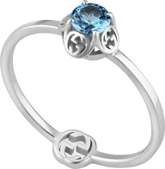 Gucci Interlocking G Ring in 18kt witgoud met topaas en detail - Dames - Ringen - Blauw - 52 MM - Accessoires