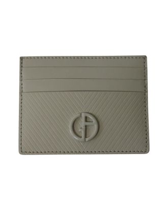 Giorgio Armani Card Holder with Emblem in White Leather