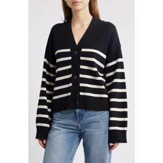 Rails Geneva Stripe Wool & Cashmere Blend Cardigan in Black Oatmeal Stripes at Nordstrom Rack, Size Small