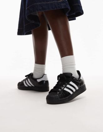 adidas Originals Superstar II - Sneakers nere metallizzate effetto coccodrillo-Nero