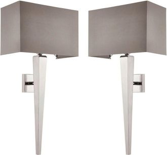 Loops 2 PACK Rectangular Dimmable Wall Light Chrome & Grey Shade Modern Bedside Lamp