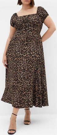 City Chic Abbigail Print Puff Sleeve Maxi Dress in Leopard at Nordstrom, Size Xxxs