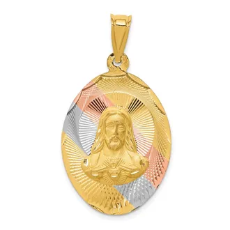 Diamond2Deal 14k Yellow Gold Diamond-cut Solid Large Corazon de Jesus Pendant