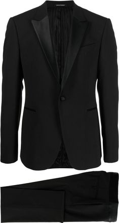 Emporio Armani single-breasted suit - men - Elastane/Polyester/Virgin Wool/Silk/Viscose - 54 - Black