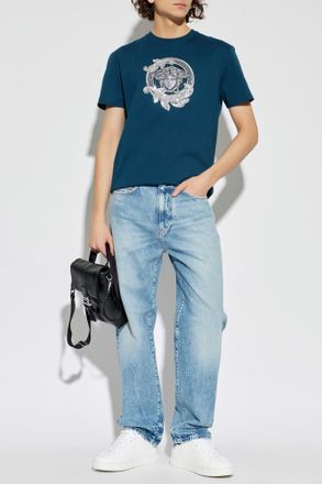 Versace T-shirt With Patch, Mens, Blue
