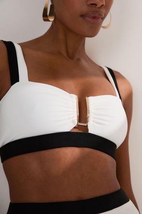 Karen Millen Womens Contrast Trim Detachable Strap Bikini Top - Monochrome Multi Nylon - Size X-Small