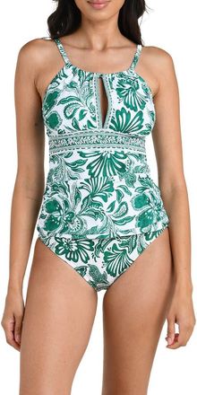 La Blanca Botanical Brocade Keyhole Tankini Top in Jungle at Nordstrom, Size 16