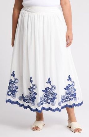 Forgotten Grace Embroidered Maxi Skirt in White/Blue at Nordstrom Rack, Size 1X