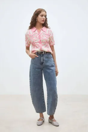 Suncoo Gavrili Crochet Two Tone Short Sleeve Polo In Rose