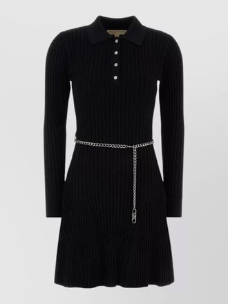Michael Kors stretch knit mini dress chain belt collar