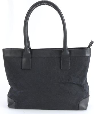 Gucci Black Gg Canvas Leather Handbag Shoulder Bag Tote Bag (Pre-Owned)