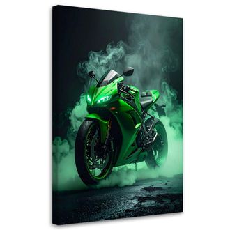 Feeby Cuadro En Lienzo, Motocicleta Verde, 80x120