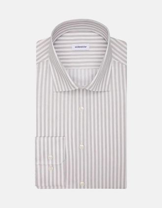 Seidensticker Seidensticker Mens Regular Fit No Iron New Kent Striped Business Shirt Grey - White - Size: 40/Regular