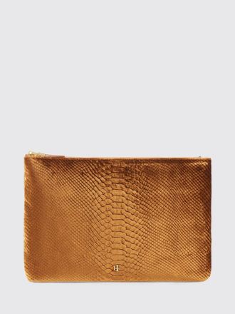 Elisabetta Franchi Clutch in velluto con stampa pitone e logo metallico