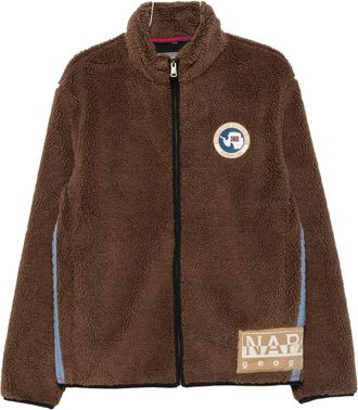 Napapijri Archive Fleece Brown Stand Collar Polyester Fleece Jacket