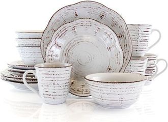 Elama Rustic Birch 16 Piece Stoneware Round Dinnerware Set in White at Nordstrom