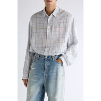 Acne Studios Setar Plaid Button-Up Shirt in Grey/Pink at Nordstrom, Size 40 Us
