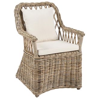 Beliani Silla De Jard&iacute;n De Rat&aacute;n Natural Interior Cojines Beige Claro Maros Ii