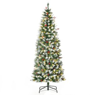 HOMCOM &Aacute;rbol De Navidad Nevado Artificial 180 Cm Con 300 Luces Led Blanco C&aacute;lido 618 Ramas Ign&iacute;fugas De Pvc Decoraciones Incluidas Y Base Plegable &Oslash;65x180 Cm