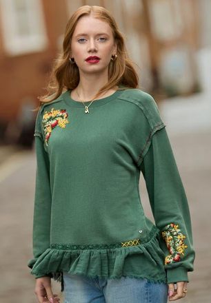 Joe Browns Peplum Blouse in Green Garden Embroidery at Nordstrom, Size Medium