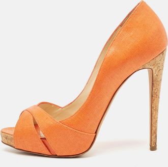 Alexandre Birman Orange Raffia Peep Toe Pumps