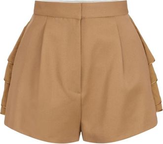Elisabetta Franchi Gabardine Shorts met Ruches - Dames - Bermuda - Beige - 2XL - Satijn - Korte Broeken