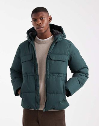 Only & Sons Giacca imbottita verde scuro con cappuccio e tasche