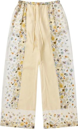 Munthe Broeken, Dames, Veelkleurig, L, Elegante Zijden Broek met Bloemmotief