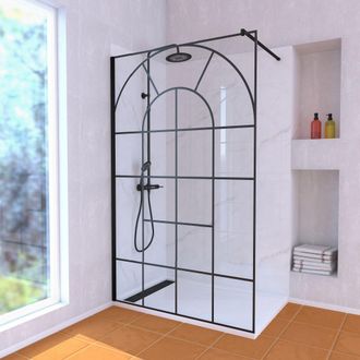 Aurlane Mampara De Ducha 120x195 Motivo Arco + Plato De Ducha Blanco 80x120 + Columna De Ducha Mec&aacute;nica