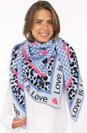 Zwillingsherz Dreieckstuch ZWILLINGSHERZ Love is Love, Damen, blau, Feinstrick, Materialmix, Modet&uuml;cher Dreieckstuch, Feinstrick, Schriftzug, Animal-Muster, w&auml;rmend
