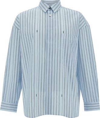 Jacquemus Light Blue Striped Shirt With Logo Lettering Detail In Cotton Man