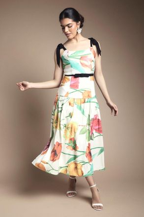 Oasis Womens Bow Detail Drooped Waist Midi Dress - White - Size 18 UK