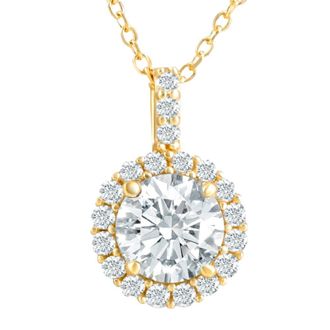 Pompeii3 1 1/4Ct Halo Diamond Moissanite Pendant Necklace 18 14k Yellow Gold (1/3 tall)