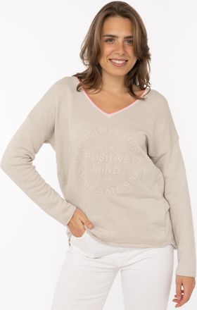 Zwillingsherz Sweatshirt ZWILLINGSHERZ Positive Mind, Damen, Gr. L/XL, light beige, angeraute Sweatware, Obermaterial: 70% Baumwolle, 30% Polyester, normal h&uuml;ftlang