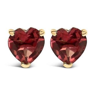 House of Brilliance 14K Gold 5MM Heart Cut Gemstone Solitaire Stud Earrings in Red Garnet | Yellow at Nordstrom