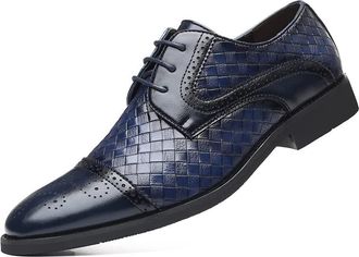 Generic Shoes Dress Oxford for Men Lace Up Brogue Embossed Checkered Round Toe Microfiber Rubber Sole Block Heel Non Slip Prom(Blue,10.5 UK)