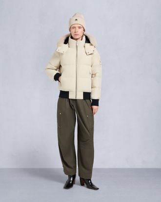 Moose Knuckles Womens Cloud Shearling Trim Bomber Jacket