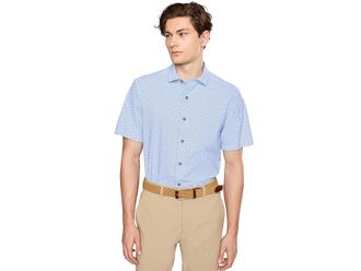 Johnston & Murphy XC+ Motion Short Sleeve Print Knit Shirt Mens Clothing Blue Dotted Tile Print Shirt : 2XL, Nylon/Spandex